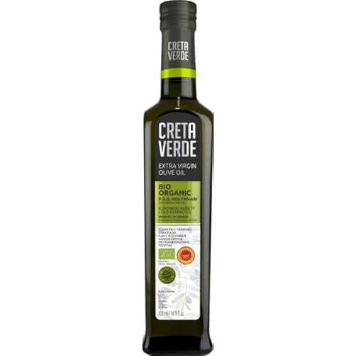 Cretan Taste CRETA VERDE / Organic 100% Greek Extra Virgin Olive Oil / Cold Pressed \u0026 High Polyphenol / Koroneiki Variety / First Cold Extracted EVOO / 500 ml (16.9 fl. 薬局衡オンス.) Glass Bottle