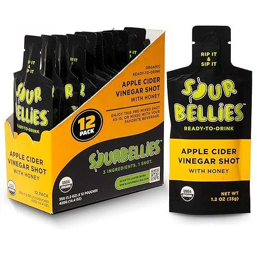 Sourbellies Organic Apple Cider Vinegar Shot for Digestion Support \u0026 Bloating Relief, Premixed with Water and Honey, Ready-to-Drink, On-The-Go Wellness Shot, Gut Health, 1 薬局衡オンス (Pack of 12)