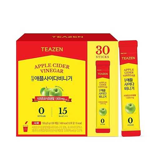 TEAZEN Apple Cider Vinegar Drink Powder Packets On-the-Go Wellness with 1500瓱 ACV, Sugar-Free, Postbiotics, 30 Counts / Supports Digestion \u0026 Metabolism