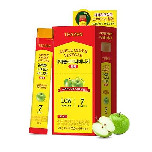 TEAZEN Apple Cider Vinegar Stick Jelly, 5,000瓱 ACV with the Mother, Soft Chews, Sugar-Free, Low Calorie, Postbiotics, Refreshing Drink After Meals, 14 Individual Packets