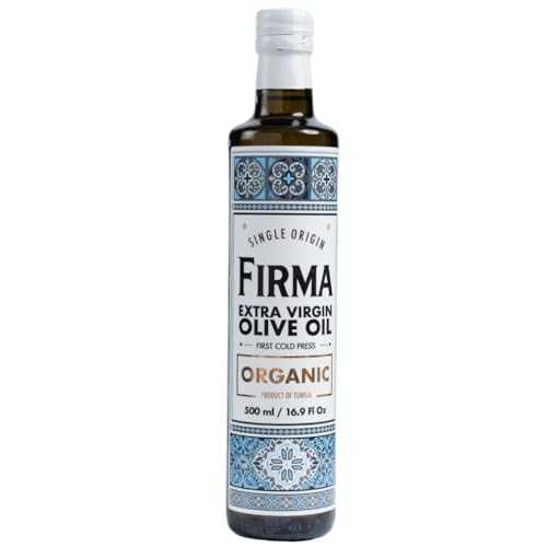 Firma Certified Organic Cold Pressed Tunisian Extra Virgin Olive Oil, Polyphenol Rich / EVOO From Tunisia, Unprocessed Single Origin Olive oil / 500 mL