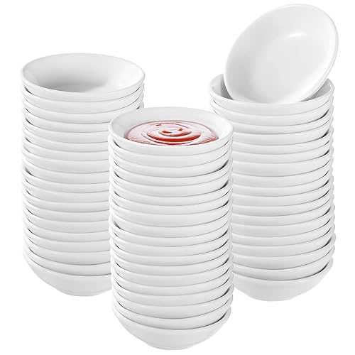 NIMBLOOM 50 PCS Round Ceramic Sauce Bowls, 2.9 x 1 インチ Ceramic Dipping Sauce Cups, Small Seasoning Dish Sauces Container, Prep Appetizer Plate, Condiment Holder Bowl for Home Restaurant Party