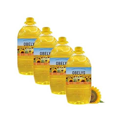 Obelys High Oleic Sunflower Oil / 4 Pack 1.3 Gallon Jug - Neutral Oil For Medium to High Heat Cooking, Non-GMO, Kosher, Cholesterol Free / 5L / 169 Oz