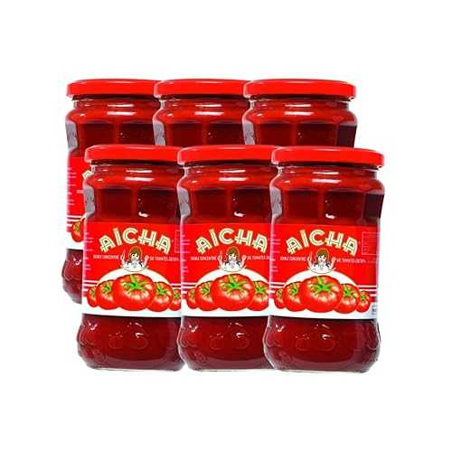 Aicha Double Concentrated Tomato Paste, Moroccan Premium Quality, 720ml Glass Jars, Pack of 6