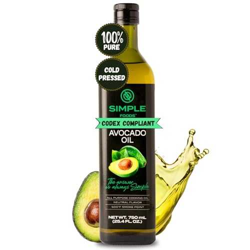 Simple Foods 100% Pure Avocado Cooking Oil - Mild Flavor and Cold Pressed / (1) 25.4 fl 薬局衡オンス Glass Bottle / Non-GMO, Kosher, Avocado Oil for High Heat Cooking, Sauteing \u0026 Roasting