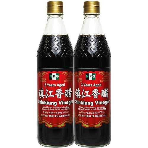 Natural Plus Green NPG Chinkiang Vinegar 19.61 Fl Oz (580ml) (Pack of 2), 3 Years Aged Zhenjiang Black Rice Vinegar, Naturally Brewed Chinese Black Vinegar For Dumplings, Xiao Long Bao, Sushi, Salad, Marinade, S