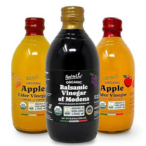 Food To Live Organic Vinegar Bundle, Set of 3 Italian Balsamic Vinegar of Modena, Apple Cider Vinegar with Ginger and Turmeric, Apple Cider Vinegar with the Mother, Non-GMO, Vegan