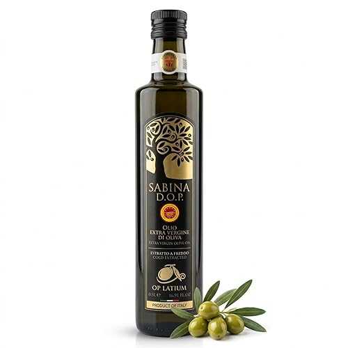 OP Latium Sabina DOP Extra Virgin Olive Oil 16.9 Fl Oz (500ml) - Gourmet Certified Italian EVOO with Polyphenols, Original Cold Pressed Oil from Italy, Low Acidity \u0026 Rich Taste, Premium Finishing \u0026 Dipping Oil