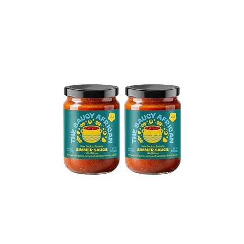 The Saucy African / Vegetarian Simmer Sauce - 12 OUNCES (2-PACK) - Slow Cooked Tomato with Garlic, Curry \u0026 Warming African Spices - Plant-Based, Vegan Friendly - Authentic African Flavor - Mild Heat (2-PACK, Vegeta