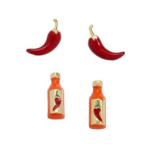 Alex And Ani Taco Hotsauce And Pepper Stud Set, Brass Shiny Gold