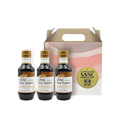 Shinangchon SANC All Purpose Upgraded Version Premium Soy Sauce - 100% Plant Based, Vegan Friendly, Less Sodium Non-GMO Beans, No Artificial Additives, Naturally Brewed Umami Rich Fermented Soy Sauce - (Set of 3)12.2