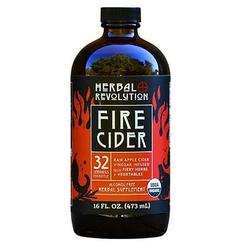 Herbal Revolution Unsweetened Fire Cider Apple Cider Vinegar - Certified Organic Non-GMO ACV Infused with Ginger, Horseradish, Hot Peppers, and More - Made Using Regenerative Farming Practices 16 Oz