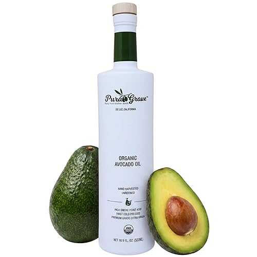 Pura Grove Organic Avocado Oil For Cooking - High Smoke Point Cold Pressed Premium Grade Avocado Oil - 16.9 Fl Oz Opaque Glass Bottle