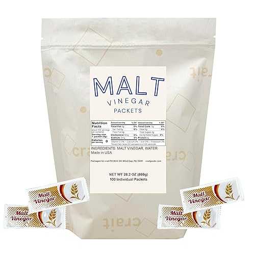 crait Malt Vinegar Single-Serve Packets (100 Count) 8 Gram Portion Control Packs, Tangy English-Style Malt Vinegar, On-the-Go Condiment for Fries, Fish, Salads \u0026 Takeout