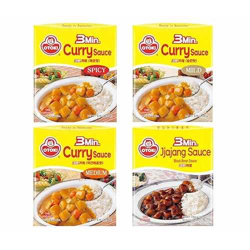 urban hj Korean Instant Curry \u0026 Jjajang Variety Pack (4 Flavors) Ready インチ 3 Minutes, Spicy, Mild, Medium Curry + Black Bean Sauce, Easy Korean Meal Kit, 6.70薬局衡オンス x3 \u0026 5.64薬局衡オンス x1