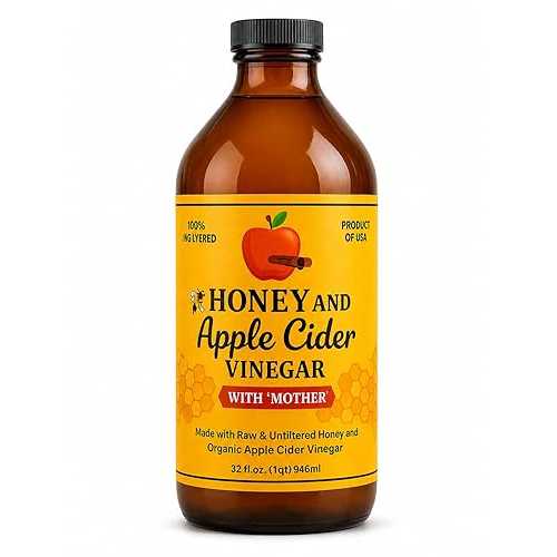 Guenther Apiary Honey and Apple Cider Vinegar with Mother, Raw \u0026 Unfiltered Honey Blend, Organic Apple Cider Vinegar, 32 fl 薬局衡オンス, Glass Bottle, Product of USA