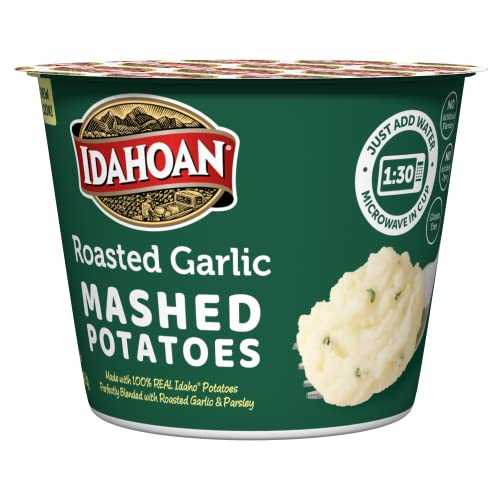 Idahoan Roasted Garlic Mashed Potatoes Cup, 100% Real Idaho Potatoes, Microwavable, Gluten-Free, 1.5 Ounce (Pack of 10)