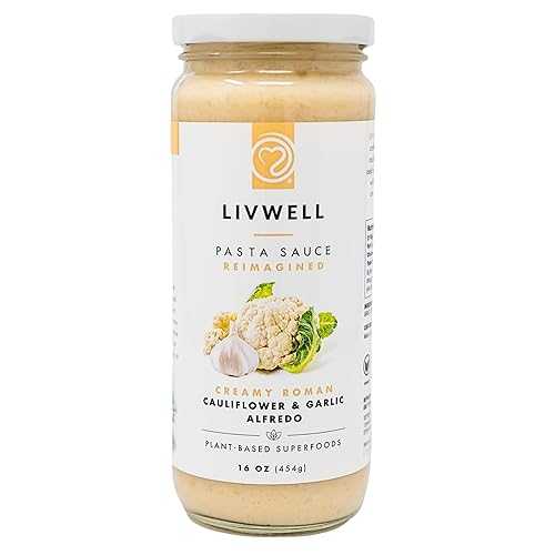 LIVWELL Dairy-Free Cauliflower Pasta Sauce Plant Based Vegan Alfredo Pasta Sauce with Cauliflower, Roasted Garlic \u0026 Cashews, Nutrient Rich, Non GMO \u0026 Gluten Free (1 Jar)