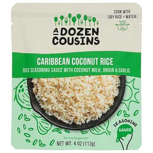 A Dozen Cousins Meals A Dozen Cousins Caribbean Coconut Rice Seasoning Sauce, No Added Sugar, Vegan, 4 Ounces (Pack Of 10)