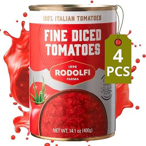 RODOLFI PARMA 1896 Fine Diced Tomatoes - 14.1 Oz (Pack of 4) by Rodolfi, 100% Fresh Italian Chopped Tomatoes, All Natural Ingredients, Canned Tomatoes Diced