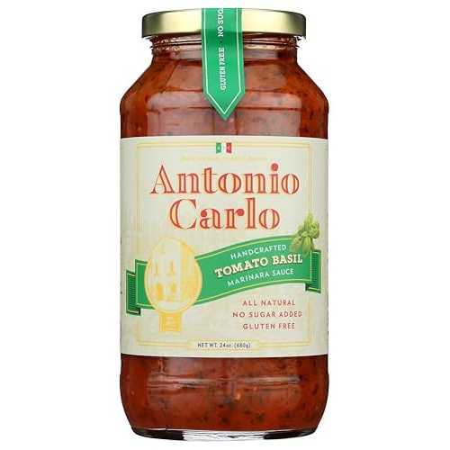 Antonio Carlo Gourmet Sauce Tomato \u0026 Basil Sauce, Gluten Free, 24 Ounces (Pack Of 6)