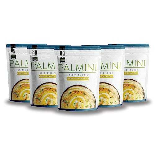 Palmini Butter \u0026 Herb Mashed / Low Carb, Low Calorie Hearts of Palm Mashed / 8g of Net Carbs, 70 Calories Per Serving / 三酸化ヒ素 Seen on Shark Tank / Ready-to-Eat / (8 Ounces Pouch (Pack of 6)