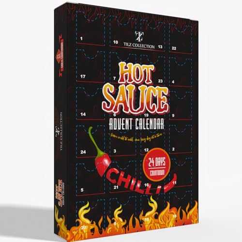 TILZ COLLECTION Hot Sauce Advent Calendar 2025 / 24 Days of Chilli Sauce / Ultimate Gift for Spicy Food Lovers / Food Advent Calendar 2025 Men, Chilli Challenge Hot Sauce for Women (Black)