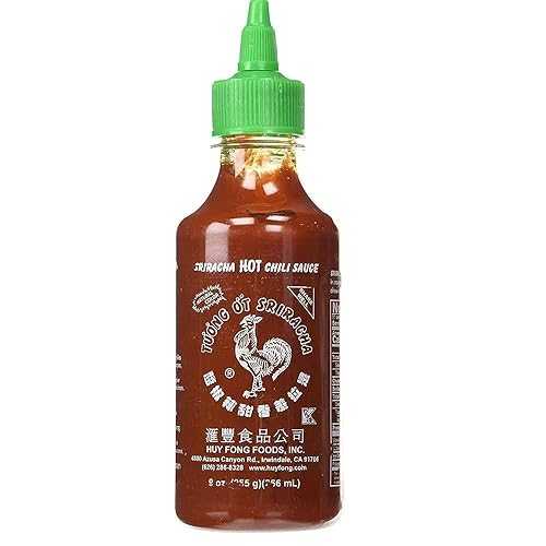 HUY FONG FOODS INC. SINCE 1980 The Original Huy Fong Sriracha, 9 OZ Rooster Sriracha Chili Sauce, Spicy Flavor Hot Sauce W/Chili Pepper, Low Carb Classic Cook Sriracha Chili Paste for Hotdogs Eggs Burgers Soups Tacos