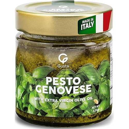 GUSTA Imported Italian Fresh Basil Pesto Sauce - Extra Creamy - Extra Virgin Olive Oil, Cheese \u0026 Nuts - Delicious \u0026 Authentic Pasta Sauce and Spread - Home Made Style - 6.35 薬局衡オンス Glass Jar
