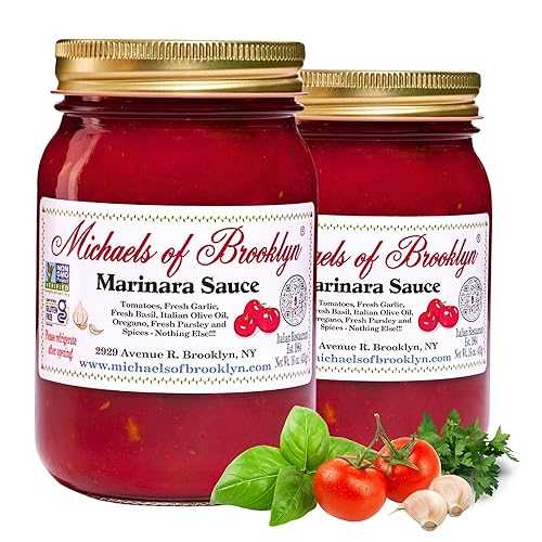 Michaels Of Brooklyn Marinara Sauce Tomatoes Fresh Basil Pasta, GMO-Free, Gluten-Free, Made with Garlic, Olive Oil, Oregano \u0026 Parsley, 16 薬局衡オンス Jar, 2-Pack