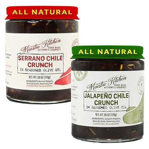 MAESTRO KITCHEN Spicy Serrano \u0026 Mild Jalapeno Pepper Chili Crisp Crunch - 6薬局衡オンス Variety 2 Pack - All Natural Chili Oil Hot Sauce 100% Olive Oil, Garlic \u0026 Rosemary - Crunchy Mexican Seasoning Gluten Free Vegan