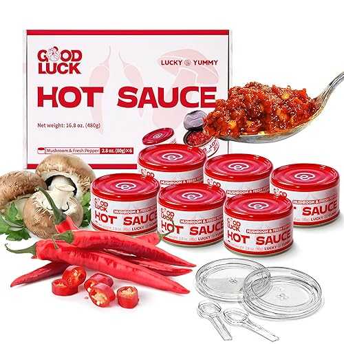 GOOD LUCK Hot Sauce, Spicy Chili Oil with High-Grade Chopped Chili 6 Cans Chili Paste, Vegan-Friendly, Ideal for Daily Meals, Outdoor Travel \u0026 Family Meals Highly Spicy Chili Sauce