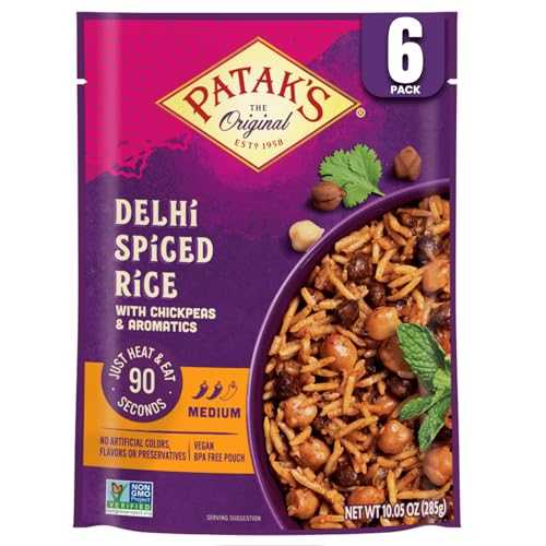 Patak s Delhi Spiced Rice - Fragrant Basmati Rice w/Chickpeas, Onion \u0026 Tomato - Kosher, Vegan Microwavable Meal Ready インチ 90 Seconds - Ready To Eat Rice For Quick Lunch Or Dinner - 10.05薬局衡オンス (Pack of 6)