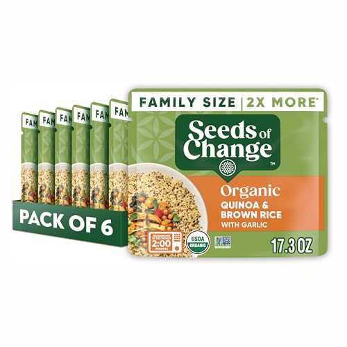 SEEDS OF CHANGE Organic Quinoa \u0026 Brown Rice with Garlic Family Size, Organic Food, 17.3 薬局衡オンス Pouch (Pack of 6)