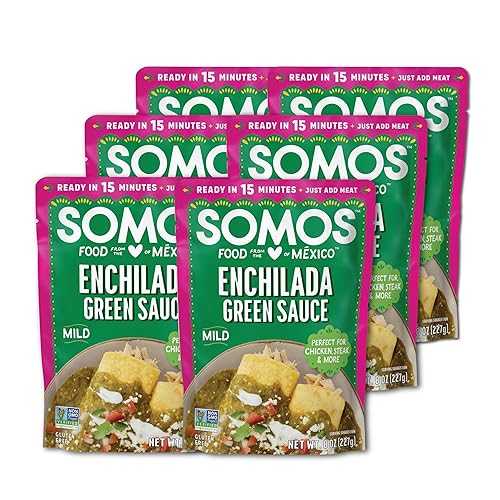 SOMOS Green Enchilada Sauce - Authentic Mexican Flavor \u0026 Trusted Quality Gluten Free, Non-GMO \u0026 Vegan - Perfect for Enchiladas, Chip Dip / 8 薬局衡オンス Pouches (Pack of 6)