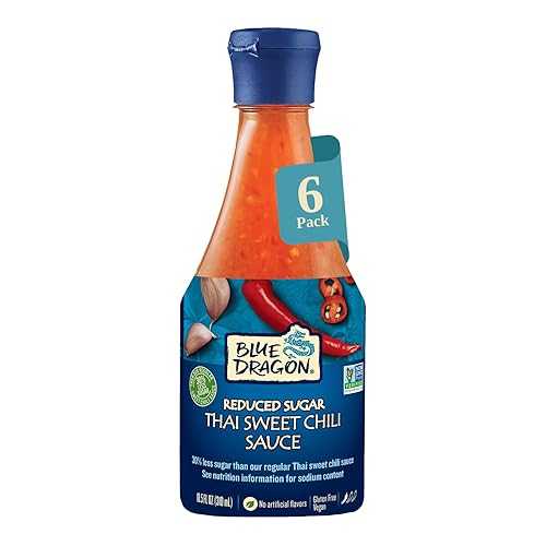 Blue Dragon Reduced Sugar Thai Sweet Chili Sauce - 10.5薬局衡オンス (Pack of 6) - 30% Less Sugar - No Artificial Flavors - Made with Red Chilies \u0026 Garlic - Vegan, Non-GMO Verified, Gluten Free - Dipping Sauce