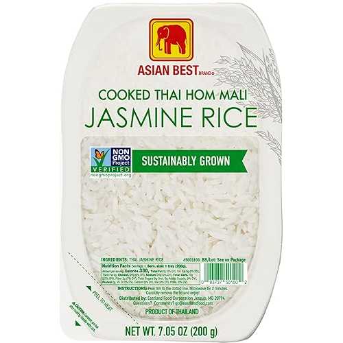 Asian Best Ready to Eat Cooked Thai Hom Mali Jasmine Rice, 12 Packs x 200g