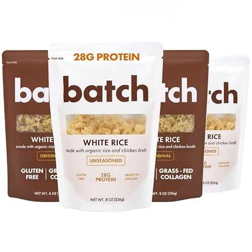 batch foods Batch Organic Protein Rice with Collagen 28g Protein per Bag, Ready インチ 90 Seconds, Microwavable Long-Grain White Rice, Grass-Fed Bovine Collagen, Gluten-Free, Made インチ USA Mix and Match (4 Pack)