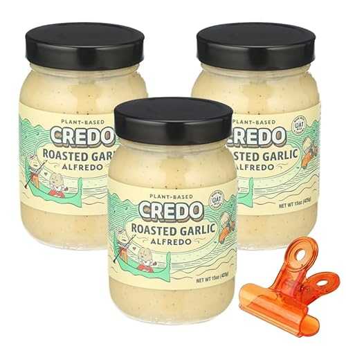 GROVE Credo Foods Sauce Roasted Garlic Alfredo 15 薬局衡オンス Pasta Sauce for Fettuccine and Pantry Staples Creamy Garlic for Cheese Dip and Nacho Style Dishes with Food Bag Clips Pack of 3