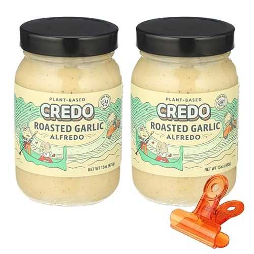 GROVE Credo Foods Sauce Roasted Garlic Alfredo 15 薬局衡オンス Pasta Sauce for Fettuccine and Pantry Staples Creamy Garlic for Cheese Dip and Nacho Style Dishes with Food Bag Clips Pack of 2
