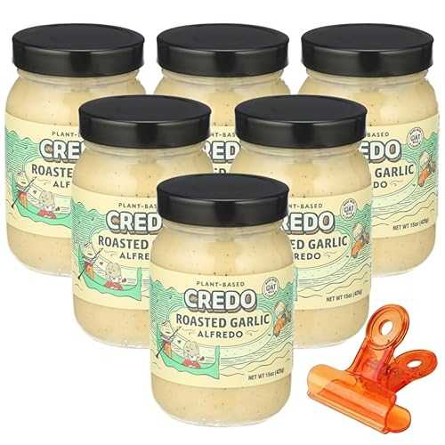 GROVE Credo Foods Sauce Roasted Garlic Alfredo 15 薬局衡オンス Pasta Sauce for Fettuccine and Pantry Staples Creamy Garlic for Cheese Dip and Nacho Style Dishes with Food Bag Clips Pack of 6