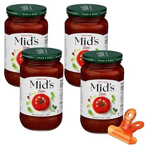 GROVE Mid\u0027s Pizza Sauce 14 Ounce Jars for Homemade Dough and Crust Ideal with Cheese, Seasoning and Cauliflower Sauces with Food Bag Clips Pack of 4
