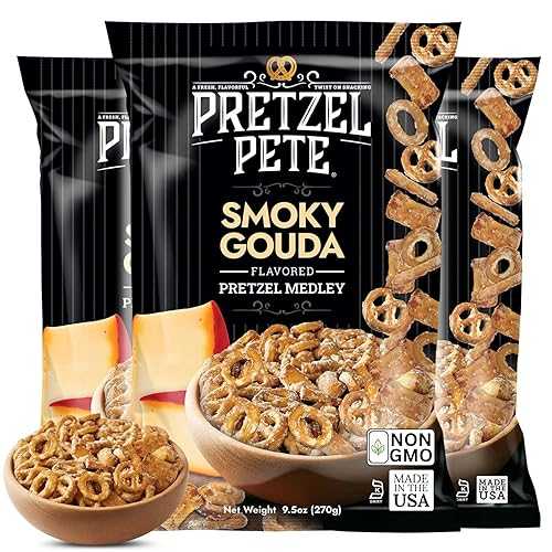 Pretzel Pete Smoky Gouda Pretzel Medley Seasoned Pretzel Medley, Nut-Free and Sesame-Free Snack, Small Batch, Bold Flavor (9.5薬局衡オンス, Pack of 3)