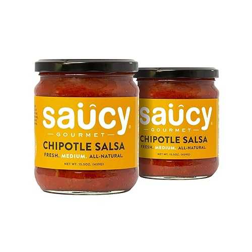 Saucy Gourmet Chipotle Salsa - Chef-Crafted Smoky Mexican Dip with Roasted Garlic \u0026 Fresh Ingredients - No Water Added, No Preservatives, Gluten-Free, Pack of 2