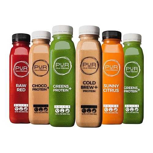 PUR Cold-Pressed Juice 7-Day Powerhouse Juice Cleanse + Protein Supports Fullness While Cleansing Greens, Choco and Cold Brew with Plant-Based Protein plus Sunny Citrus and Raw Red 42 Bottles