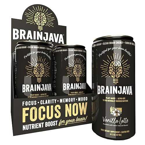 Brainjava Oat Milk Vanilla Latte, 110 MG Caffeine, Ready to Drink Beverage With L Theanine, Vitamin C, Vitamin B, and Potassium for Focus and Clarity Support, Arabica Coffee, 8 FL Oz, 4 Pack