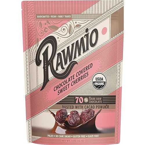 Rawmio Chocolate Covered Sweet Cherries - Organic, Raw, Vegan, 70% Dark Chocolate, 6 Packs, 2 薬局衡オンス.