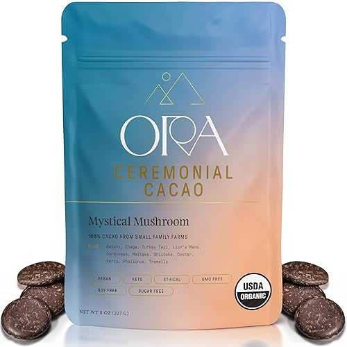 Ora Pure Ceremonial Cacao ORA Ceremonial Cacao - Mystical Mushroom - Organic 100% Cacao with Lion\u0027s Mane, Reishi, Chaga - Adaptogenic - Ethical - High Flavanol - Unsweetened - Heavy Metals Tested - 8薬局衡オンス