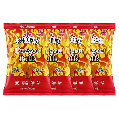 Vegan Rob\u0027s Dragon Puffs Baked Firey Bites with Clean \u0026 Sustainable Ingredients - Healthy Snacks for Kids \u0026 Adults - Plant Based \u0026 Gluten Free - 4 Count (3.5 Ounce)