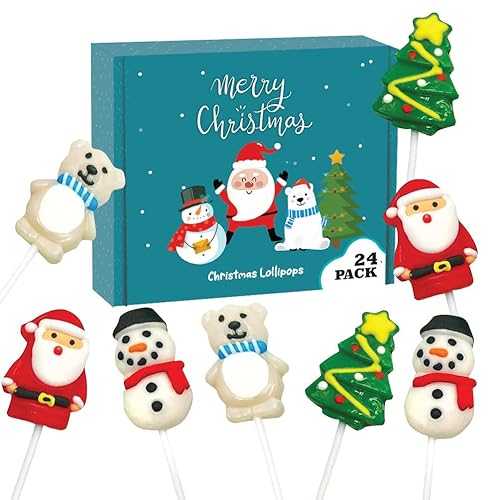 RBBZ Party Christmas Lollipops - Holiday Suckers - 24 Individually Wrapped Bulk - Christmas Candy Variety Pack - Santa, Christmas Tree, Snowman, Polar Bear - Stocking Stuffers - Candy Bags - Xmas Party Favors -